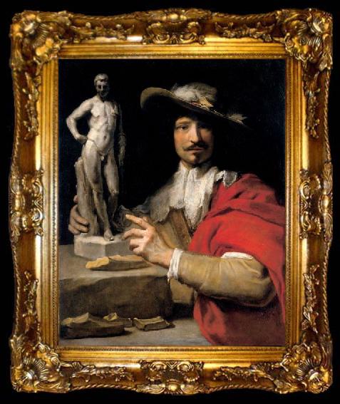 framed  Charles le Brun Portrat des Bildhauers Nicolas le Brun, ta009-2
